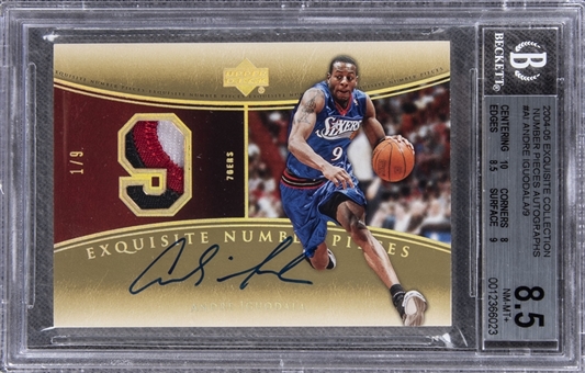 2004-05 UD "Exquisite Collection" Number Pieces Autographs #AI Andre Iguodala Signed Patch Rookie Card (#1/9) – BGS NM-MT+ 8.5/BGS 10